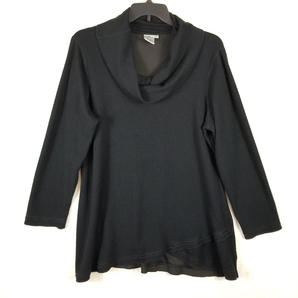 Parsley & Sage‎ Womens 1X Black Textured Cowl Neck Asymmetrical Hem Tunic Top